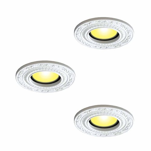 Renovators Supply Manufacturing Recessed Lighting Trim 10 in. Wide White Polyurethane Ornate Recessed Ceiling Light Trims Pack of 3