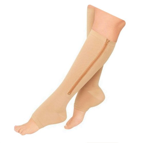Presadee Kid’s Edition Easy Zipper Compression Socks Knee Length Energize Leg Circulation Performance Fatigue Support (S/M, Beige)