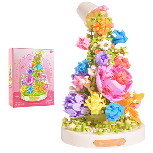 LUKHANG Artificial Sea of Flowers Micro Building Blocks Set with LED Light for Girls or Women (Adults or Kids Ages of 14+) a Creative Project Gift Botanical Collection Crafts Set 1095PCS