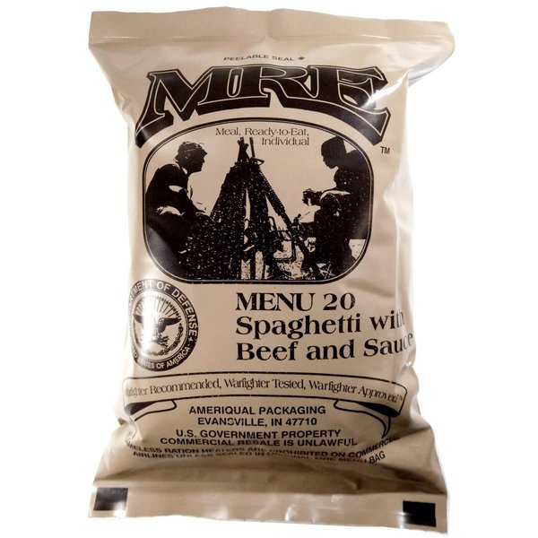 Spaghetti w/Meat Sauce MRE Meal - Genuine US Military Surplus Inspection Date 2020 and Up