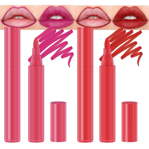 BINGBRUSH 2Pcs Bright Vivid Color Lip Tint Pencil, Moisturizing,Long-wear,Non-sticky,Lightweight Lip Stains Liquid Lipstick Rouge Lip Gloss Girls Women Gift Set (2Pcs 02# &03#)
