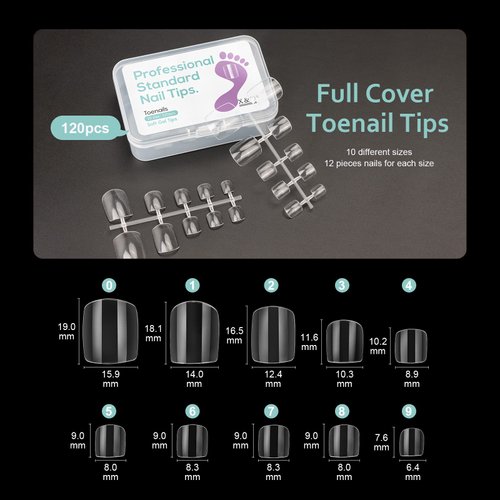 X&D Fake Toe Nail Kit 240pcs Clear Soft Gel Full Cover Toenail Tips 10 Sizes with Nail Glue Gel for Foot Nail Art DIY Manicure