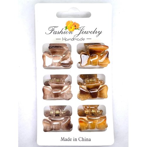 Generic Set of 6 Bow Shape Hair Clips Claws size 1 Inch Great for women girls teenage Great Gift for Friend Sister Mom, Brown