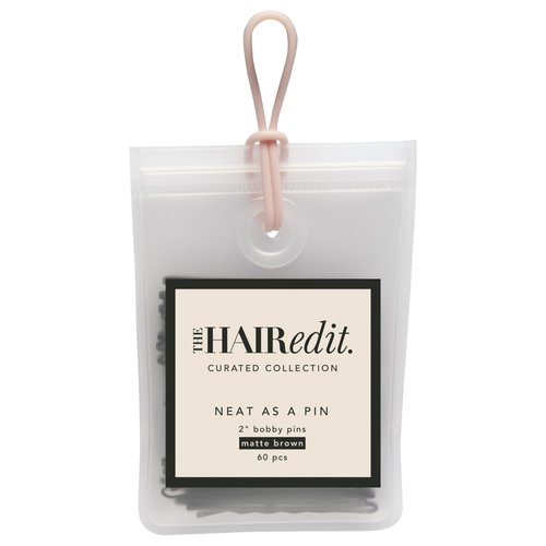 The Hair Edit Neat As a Pin Bobby Pins – Professional Grade 2" Matte Brown Hair Pins With Storage Bag, 60 pcs