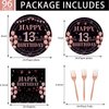 EMrups 96PCS 13th Birthday Party Plates Set Rose Gold Theme Decorations Include Rose Gold Plates and Napkins Forks for 13 Year Old Girls Birthday Party Supplies Serves 24 Guests