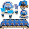 Buryeah 176 Pcs Truck Party Supplies Tableware Set, Include Truck Tablecloth Party Tables Cover Truck Paper Plates Napkins Cups Straw Fork Knife for Trucks Disposable Birthday Decorations(Cute)