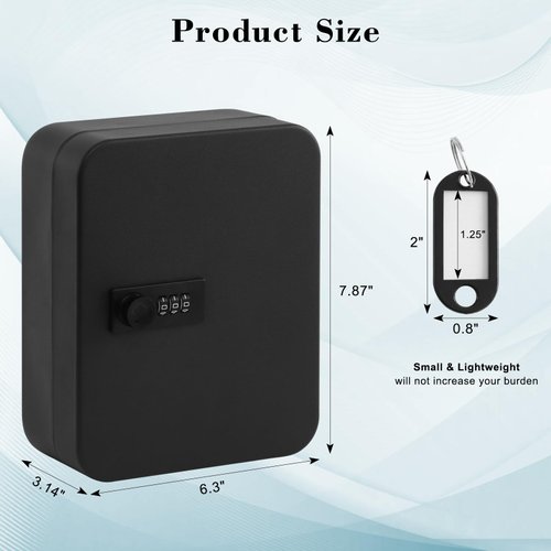 KYODOLED Key Cabinet Wall Mount,Locking Key Organizer,Key Storage Lock Box with Code,Key Management with Combination Lock,20 Key Hooks & Tags Key Lab,7.87 x 6.3 x 3.14 inch,(Black,20 Key)