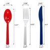 Party Essentials Patriotic Assortment Hard Plastic Combo Pack, Disposable Cutlery Sets, 51 Pieces/ 17 Place, Red/White/Blue