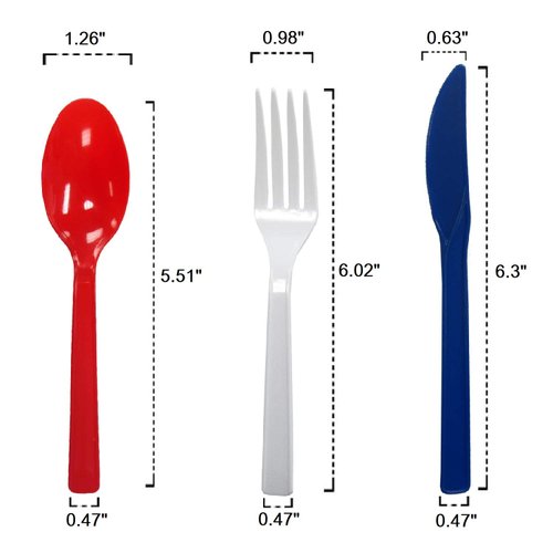 Party Essentials Patriotic Assortment Hard Plastic Combo Pack, Disposable Cutlery Sets, 51 Pieces/ 17 Place, Red/White/Blue