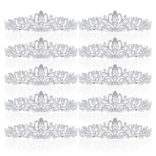 BBTO 10 Pcs Crystal Tiara and Crowns for Women Girls Princess Rhinestone Crown Queen Headband with Combs Bride Crown Tiara for Birthday Party Wedding Prom Hair Accessories(Silver)