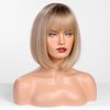 HAIRCUBE Bob Wig Short Ombre Blonde Wig with Bangs,Shoulder Length Synthetic Wigs for Women,Highlight Wigs for Daily Use