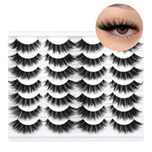 Cat Eye Lashes, 14 Pairs Cat Eye Lashes Wispy, Fox Eye Lashes 18mm Wispy Fluffy Mink False Eyelashes Clear Band DIY at Home