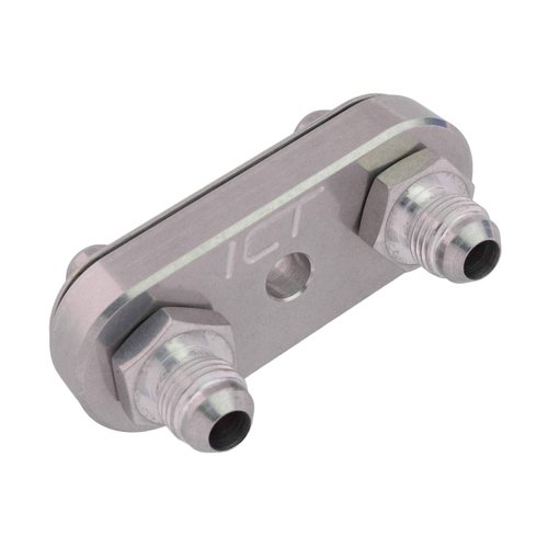 ICT Billet Transmission Cooler Line Adapter Plate with Gasket 6AN Fittings Compatible with 6L80E 6L90E 8L90E Factory Oil Seal Line Connector for Custom Braided Hose Set 551121-6AN