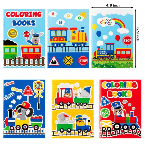 JAPBOR 24pcs Train Coloring Books for Kids, Transportation Trains Coloring Pages Colouring Book Bulk, Drawing DIY Art Doodle Painting Color Booklet Goody Bags Fillers Games Party Favors Supplies