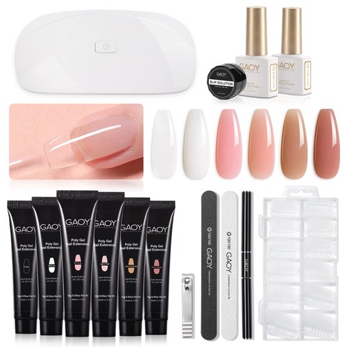 GAOY Poly Gel Nail Kit with U V Light Starter Kit, 6 Pcs Builder Gel Nail Extension Kit for Beginners with Everything Nail Art DIY