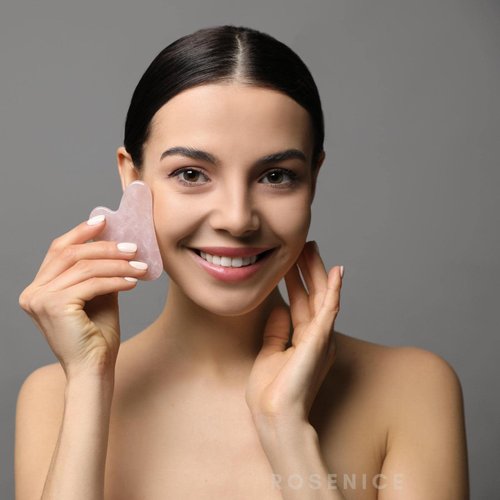 rosenice Gua Sha Facial Tools Guasha Tool Gua Sha Jade Stone for Face Skincare Facial Body Acupuncture Relieve Muscle Tensions Reduce Puffiness Festive Gifts (Pink)