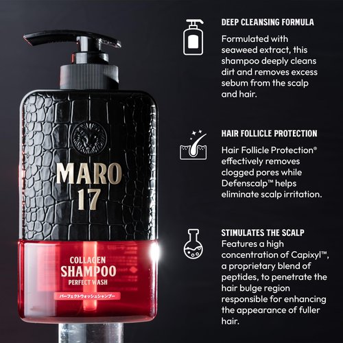MARO17 Collagen Shampoo Perfect Wash - Mens Shampoo For Hair Growth - Hair Growth Shampoo for Thinning Hair - Sulfate Free DHT Blocker Shampoo For Men With Collagen For Thicker Hair - Gifts For Men