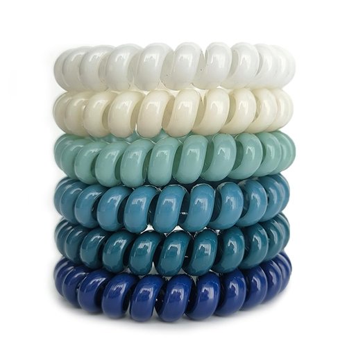 Leenchiry 18 Pieces Spiral Hair Ties Coil Hair Ties Phone Cord Hair Ties Waterproof No Damage Elastic Hair Ties Traceless Ponytail Holder 2.15inch No Crease Hair Bands for Women Girls (Ocean Color)