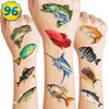 Generic Fishing Temporary Tattoos - Gone Fishing Fish Lake 96 PCS Funny Fish Themed Stickers for Kids Birthday Party Supplies, Decorations, Favors and Prizes - Cute Gifts for Boys and Girls