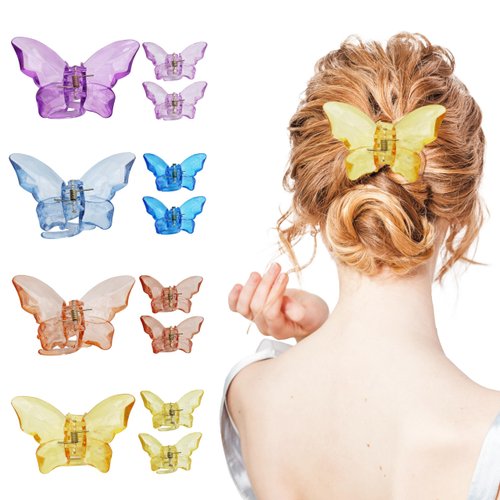 RENUIS 12 Pcs Colorful Clear Acrylic Butterfly Hair Claw Clips, Non-Slip Big Hair Jaw Clips for Thick Thin Hair, Ideal Gift for Girls and Women