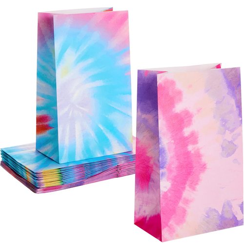 Zonon 24 Pcs Tie Dye Paper Bags Camouflage Treat Bags Goody Bags Retro Gift Bags Colorful Party Paper Bags Tie Dye Party Accessories Party Favor Decoration Supplies for Birthday Party(Fresh Style)