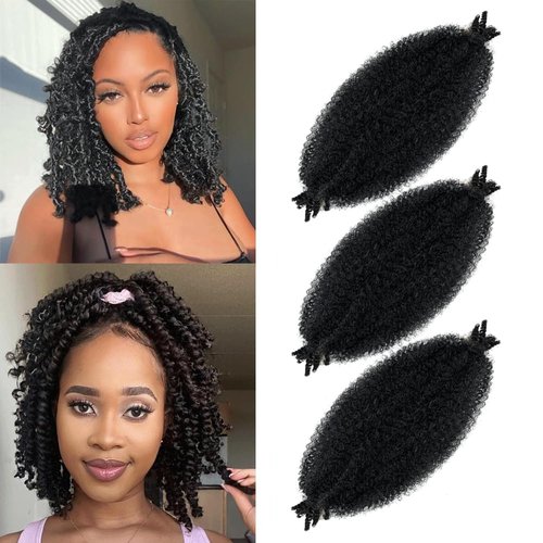 Marley Twist Braiding Hair Marley Twist Hair Springy Twist Hair Afro Twist Hair 14 Inch 3 Packs Pre Separated Pre Fluffed Twist Hair for Braids Marley Crochet Hair Extensions (1B,3Packs)