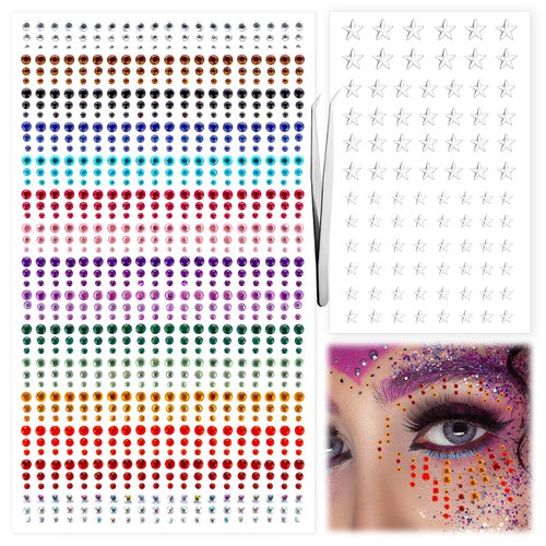 986 Pcs Self Adhesive Rhinestones with 15 Colors Rainbow Rhinestones, Self Adhesive Face Gems and Pearls, Rhinestone Gem Stickers, Rhinestone Stickers for Face, Eye, Makeup, Nail, Body, Crafts, DIY