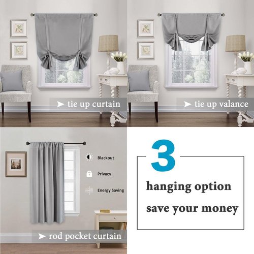 H.VERSAILTEX Blackout Tie Up Curtain Thermal Insulated Curtain Bathroom Curtain Dove Gray Tie Up Shade for Small Window (Rod Pocket Panel, 42 inches W x 63 inches L, Set of 1)