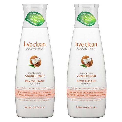 Live Clean Coconut Milk Moisturizing Conditioner (Pack of 2) with Certified Organic Coconut Extract and Oil, Petrolatum-free, Phthalate-free and Paraben-free, 12 oz