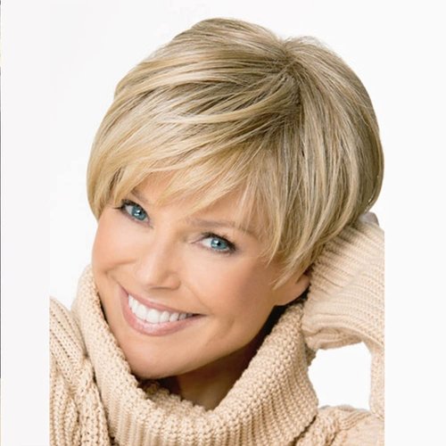 MIUXIU Ladies Blonde Short Fluffy Layered Nature Side Part Wigs Blonde Short Straight Wigs for Women Hair Heat Resistant Full Wigs Short Layer bangs Hair (Blonde)