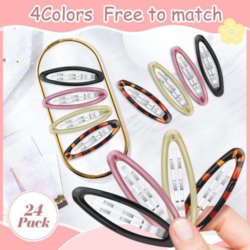 BOSMIOW Big Oval Water Drop Shape Women Hair Clips,Tortoise Metal Snap Clips,Ellipse Stoving Varnish Hair Clips,Drop Glue No Slip Hair Barrettes for Girls Women Hair Accessories,24Pcs