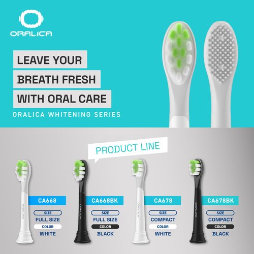 Oralica Compatible for Philips Sonicare W DiamondClean Replacement Toothbrush Heads HX6062 HX6063 HX6064, Whitening, Plaque Stain Removal with Medium Bristles and Tongue Cleaner Rubber, White, 6 Pack