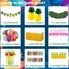 JOPHMO Tropical Luau Party Decoration Pack Hawaiian Beach Theme Party Favors Luau Party Supplies (112 PCS) including Banner, Table Skirt, Straws, Flamingo, Pineapple Décors.