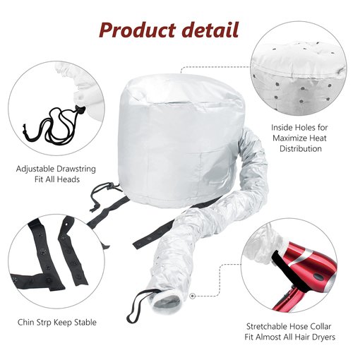 Portable Hair Dryer Bonnet Attachment for Hair Styling, Hair Color, Hair Condition and More - Silver