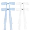 Hair Bows For Women, 4Pcs Bow Hair Clips Fabric Bowknot With Long Tail Hair Accessories Barrette Hair Ribbons for Women Girls Toddlers Teens Kids (4Pcs, Blue+White)