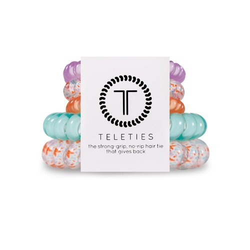 TELETIES - Mixed Spiral Hair Coils - Spring Collection - Ponytail Holder Hair Ties for Women - Phone Cord Hair Ties - Strong Grip, No Rip, Water Resistant, No Crease - 5 pack - Fly Away