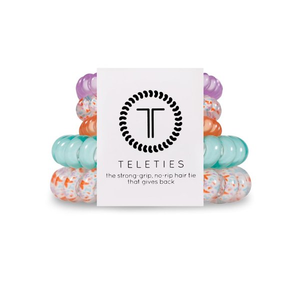 TELETIES - Mixed Spiral Hair Coils - Spring Collection - Ponytail Holder Hair Ties for Women - Phone Cord Hair Ties - Strong Grip, No Rip, Water Resistant, No Crease - 5 pack - Fly Away