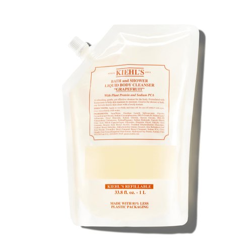 Kiehl's Grapefruit Liquid Body Cleanser, Gentle Refreshing Foaming Body Wash, Aromatic Bath + Shower Experience, Maintains Moisture, Smooths Skin, Conditions, and Hydrates - 33.8 fl oz /1 Liter Refill