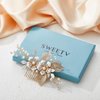 SWEETV Gold Wedding Hair Comb-Handmade Bridal Hair Clip Wedding Hair Accessories for Women