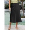 Women's Satin High Waist Hidden Elasticized Waistband Flared Casual A Line Midi Skirt Black