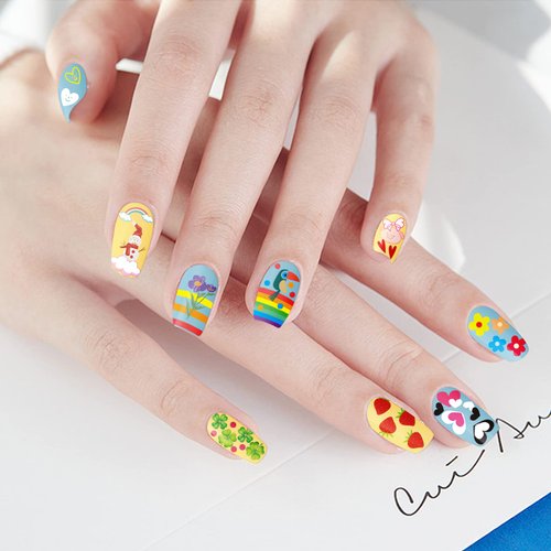 24 Sheets Nail Art Stickers, Nail Sticker Decals for Girl Women, Cute Flower Heart Rainbow Star Nail Stickers Decoration Self-Adhesive