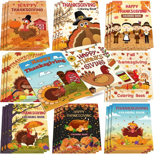 Saypacck 48 Pcs Thanksgiving Coloring Books for School Activity Supplies Mini DIY Art Drawing Book Thanksgiving Party Favors, Turkey Pumpkin Booklets for Boys and Girls