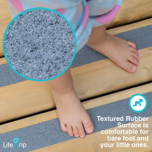 LifeGrip Anti Slip Safety Tape, Non Slip Stair Tread, Textured Rubber Surface, Comfortable for Bare Foot, 2 inch X 15 Foot, Grey