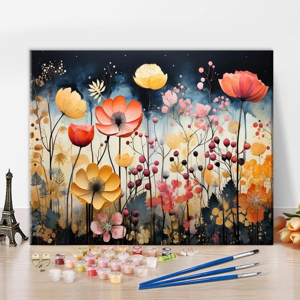 Flowers DIY Paint by Numbers Colorful Flowers Paint by Numbers Kit for Adults Wild Flowers and Weeds Oil Paint by Numbers Kits on Canvas Abstract Style Paint by Numbers for Adults Beginner 16x20inch