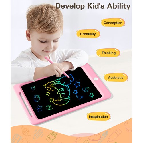 Beydoa LCD Writing Tablet for Kids, 12 Inch Colorful Doodle Board, Drawing Tablet Writing Board, Toddler Learning Toys for 3 4 5 6 7 8 Years Old Boys Girls, Educational Toys Birthday Gifts, Pink