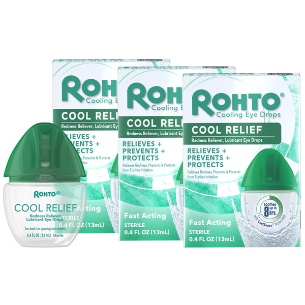 Rohto Cool Relief, Redness Reliever Lubricant Eye Drops, Relieves Redness, Prevents and Protects Further Irritation, Cools and Soothes Red, Dry, Itchy Eyes, Fast-Acting Formula, 0.4 fl oz