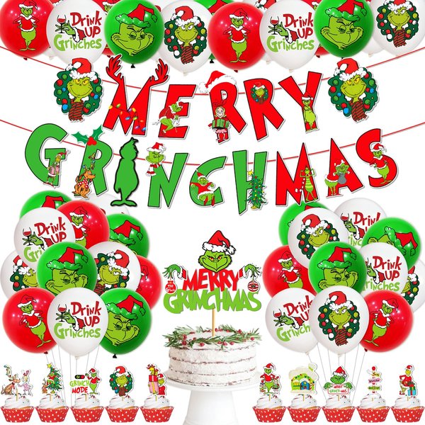 47Pcs Merry Christmas Decorations Merry Christmas Banner Christmas Cake Topper/Cupcake Topper Christmas Decorations for Party Christmas Banner Decoration Christmas Party Decorations