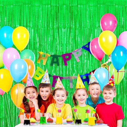 Green Tinsel Foil Fringe Curtain Backdrop, 3.3 x 8.2 ft Metallic Glitter Curtain Streamers, 2 Pack Green Photoboth for Birthday St Patrick's Day Christmas Party Decorations