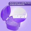 Denture Soaking Cup Dental Retainer Case Cleaning with Strainer Basket, Orthodontic Bath Box Mouthguard Storage Holder - Leak Proof and Lid Waterproof - Purple