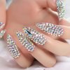 3D Rhinestone Art Deco False Nails Acrylic Shiny Diamond Long Almond Gem Gorgeous Sophisticated Party Show Gig Fake Nails 24 pcs/kit